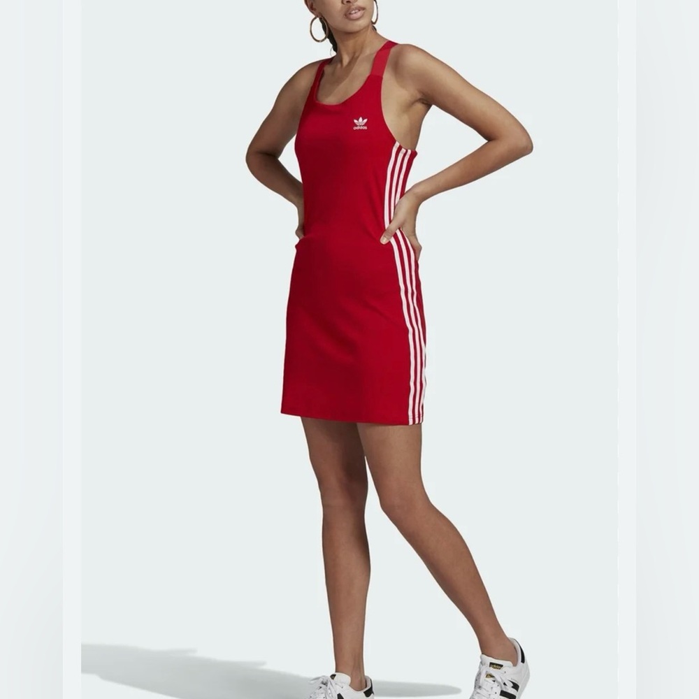 Adidas Red Dress with White Stripes
